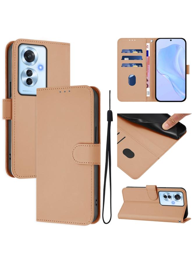 S-TOP Case For OPPO Reno11 F 5G Global Skin Feel Solid Color Leather Phone Case with Lanyard - Image 1