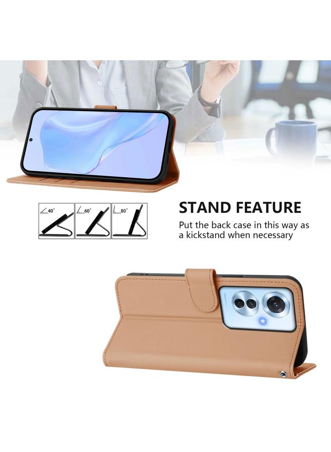 S-TOP Case For OPPO Reno11 F 5G Global Skin Feel Solid Color Leather Phone Case with Lanyard - Image 3