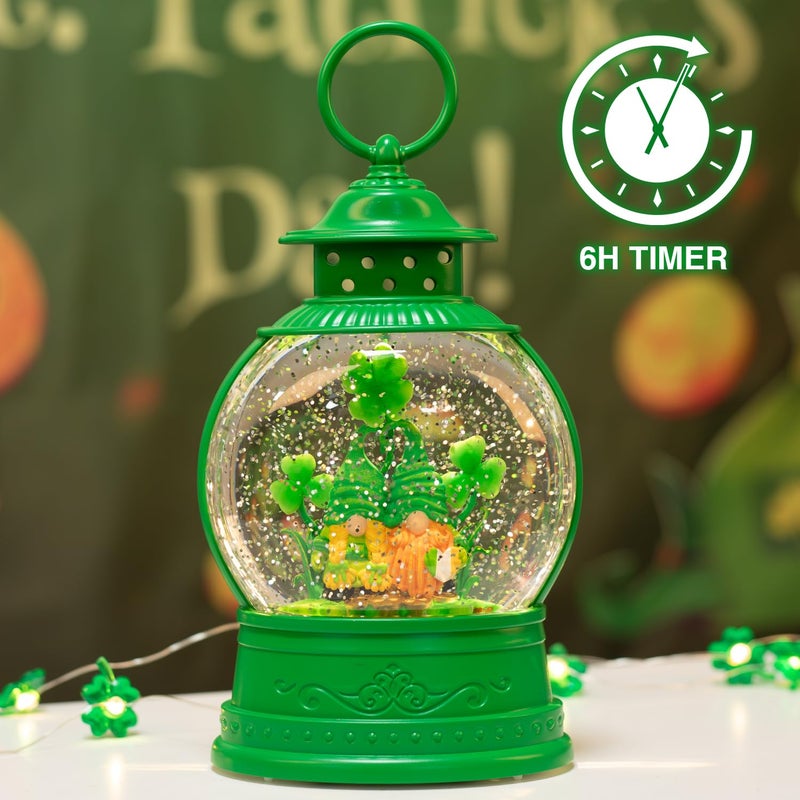 PestiLite St Patricks Day Lucky Shamrock Gnomes Snow Globe for St Patricks Day Decorations,6H Timer, USB/Battery Operated,St Patricks Day Decor for Home Indoor/Outdoor and Home Party Supplies - Image 4