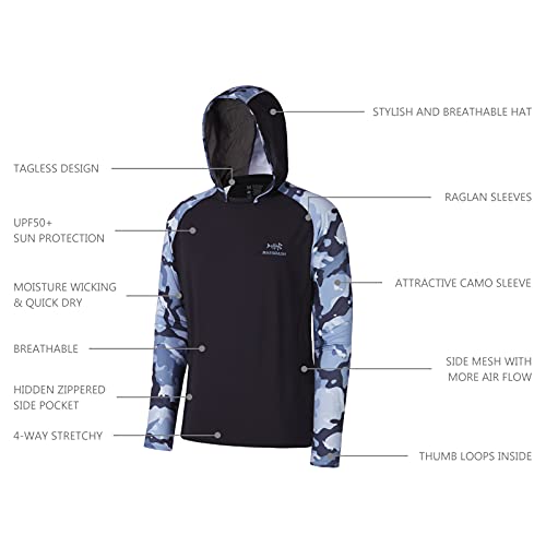 BASSDASH Men’s UPF 50 Performance Fishing Shirt Cooling Hoodie Camo Long Sleeve FS17M - Image 5
