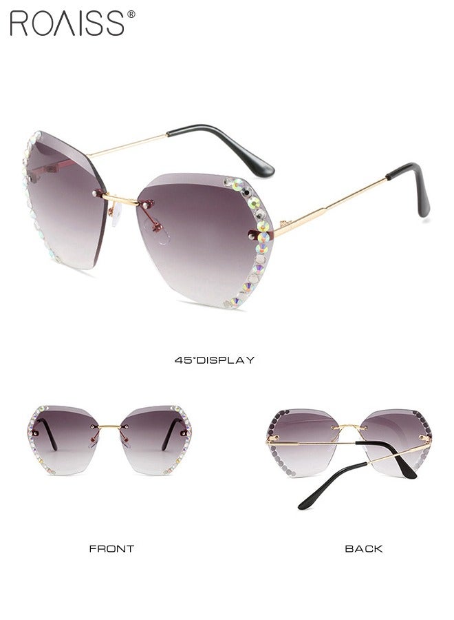 رويس نظارة شمسية على شكل فراشة بدون إطار للنساء، نظارة الشمس الواقية من الأشعة فوق البنفسجية 400 مزينة بأحجار الراين، ظلال شمسية عصرية كبيرة الحجم مضادة للوهج مع حافظة النظارة، 60 مم - Image 4