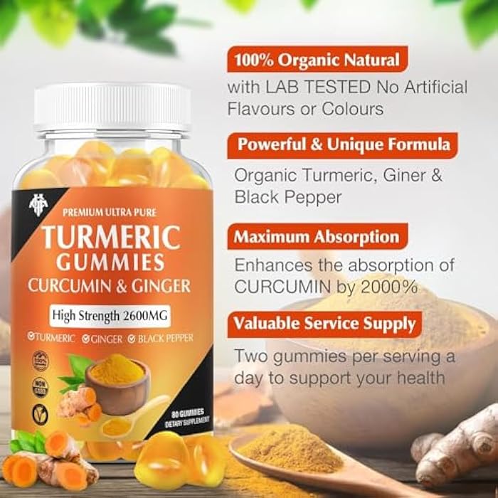 CHANUBITO Turmeric Curcumin Gummies (2 Pack) - Turmeric Curcumin Supplements with Ginger & Black Pepper Gummies for Immune Muscle Support Healthy Skin - Vegan, Gluten Free, Low Sugar - for Adults - Image 2