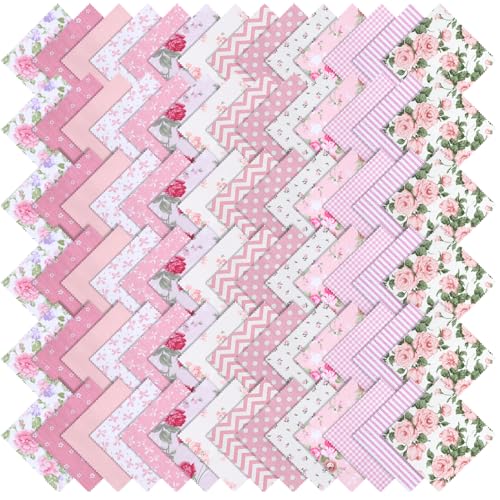 Exclaith 84 Pcs Pink Charm Packs for Quiltings, Cotton Quilting Fabric Bundles, 5 x 5-Inch Charm Squares Precut Quilting Fabrics, Cotton Fabric Squares for Sewing Project, Patchwork, DIY Crafts, Pink - Image 1