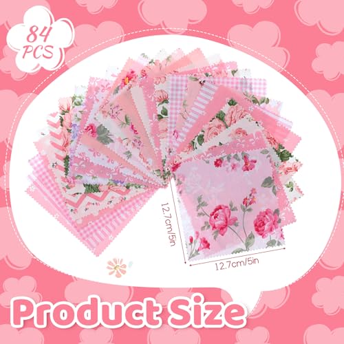 Exclaith 84 Pcs Pink Charm Packs for Quiltings, Cotton Quilting Fabric Bundles, 5 x 5-Inch Charm Squares Precut Quilting Fabrics, Cotton Fabric Squares for Sewing Project, Patchwork, DIY Crafts, Pink - Image 2