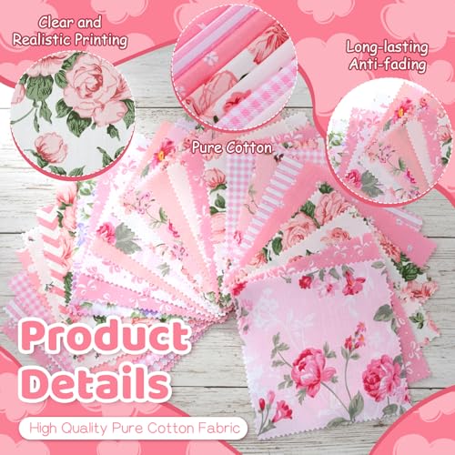 Exclaith 84 Pcs Pink Charm Packs for Quiltings, Cotton Quilting Fabric Bundles, 5 x 5-Inch Charm Squares Precut Quilting Fabrics, Cotton Fabric Squares for Sewing Project, Patchwork, DIY Crafts, Pink - Image 3