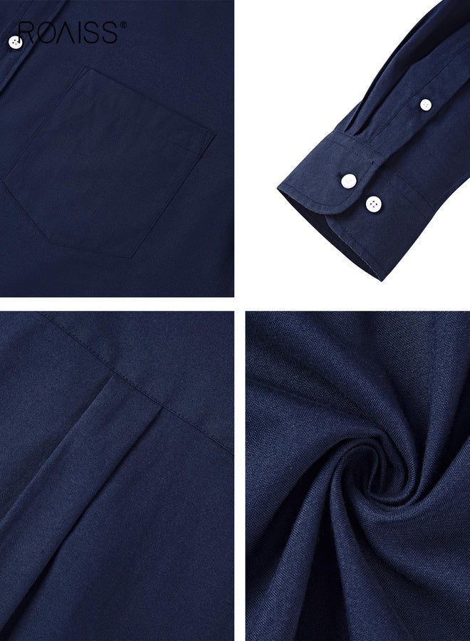 roaiss Men's Oxford Shirts Regular Fit Button down Shirt Business Casual Shirts Long Sleeve Dress Shirt Lapel Collar Button-Down Cardigan for Men - Image 4