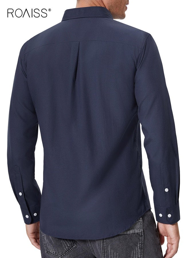 roaiss Men's Oxford Shirts Regular Fit Button down Shirt Business Casual Shirts Long Sleeve Dress Shirt Lapel Collar Button-Down Cardigan for Men - Image 2