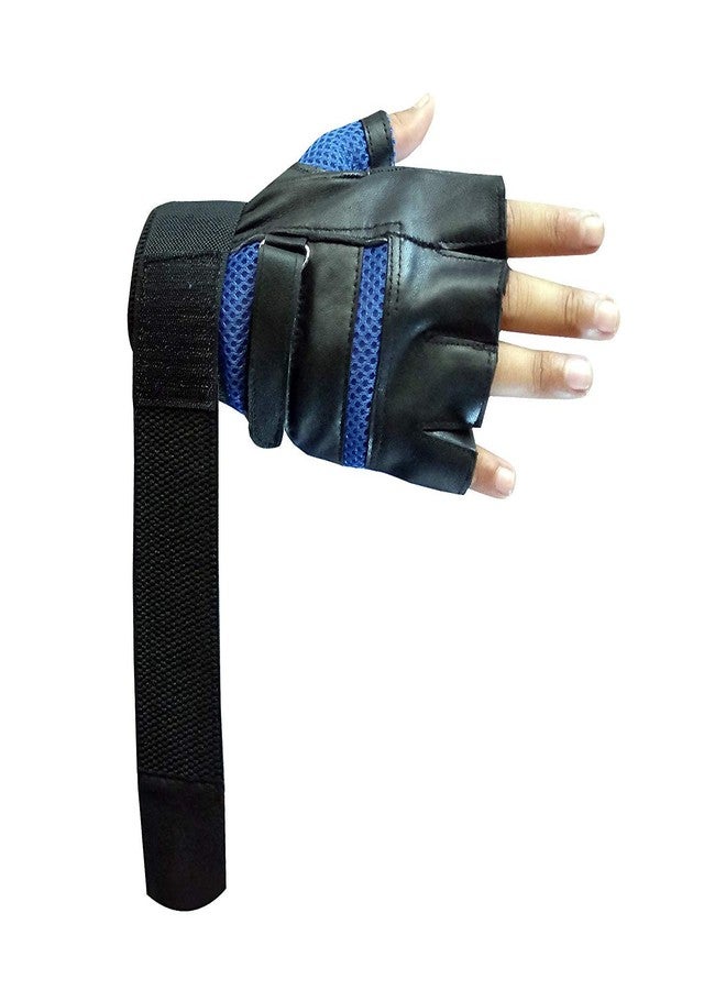 GymWar Leather Gym Gloves with Wrist Support (Blue) Free Size - Image 4