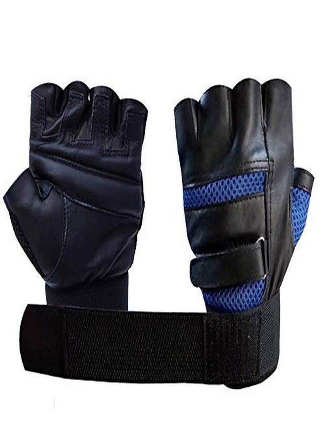 GymWar Leather Gym Gloves with Wrist Support (Blue) Free Size - Image 3