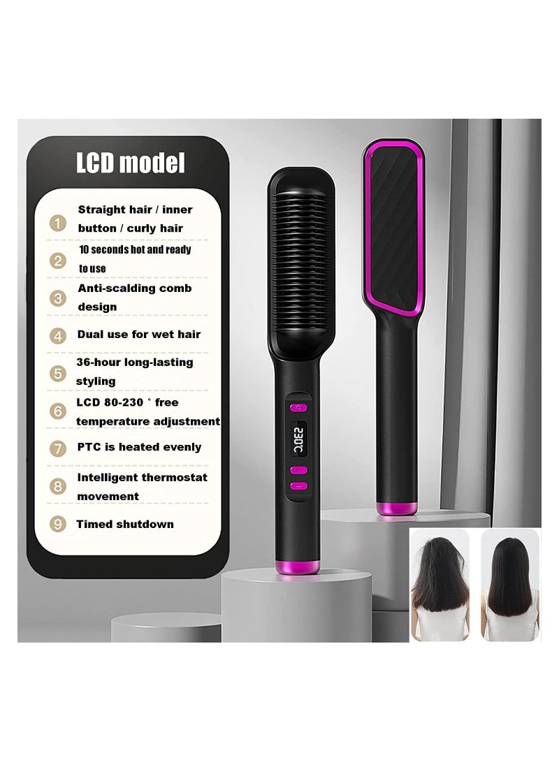 SYOSI Hair Straightener Brush Ionic Hair Straightener Comb with 5 Temperature Settings LED Screen 30s Fast Heating Anti-Scald Negative Styling Comb Professional Women's Hairstyle Tools - Image 2