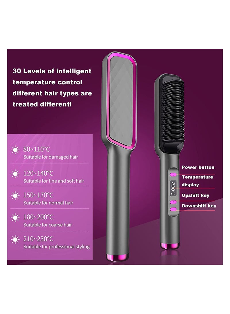 SYOSI Hair Straightener Brush Ionic Hair Straightener Comb with 5 Temperature Settings LED Screen 30s Fast Heating Anti-Scald Negative Styling Comb Professional Women's Hairstyle Tools - Image 4