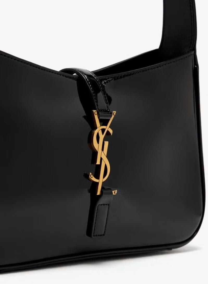 Yls Women's Patent Leather Hobo Shoulder Bag with YSL Hook – Glossy Black - Image 2
