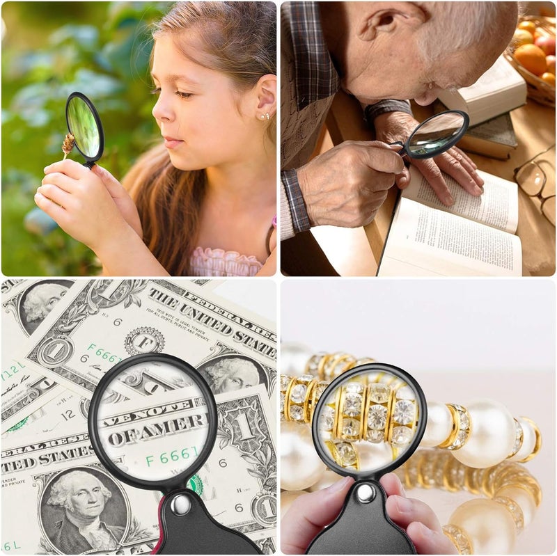 PHICANT 2PCS Upgrade Small Magnifying Glasses for Kids/Senior, Pocket Magnifier for Reading/Close Work, Mini Folding Magnifying Magnify Glass with Protective Sheath, Ideal for Repairing/Hobby/Coins, 1.96" - Image 2