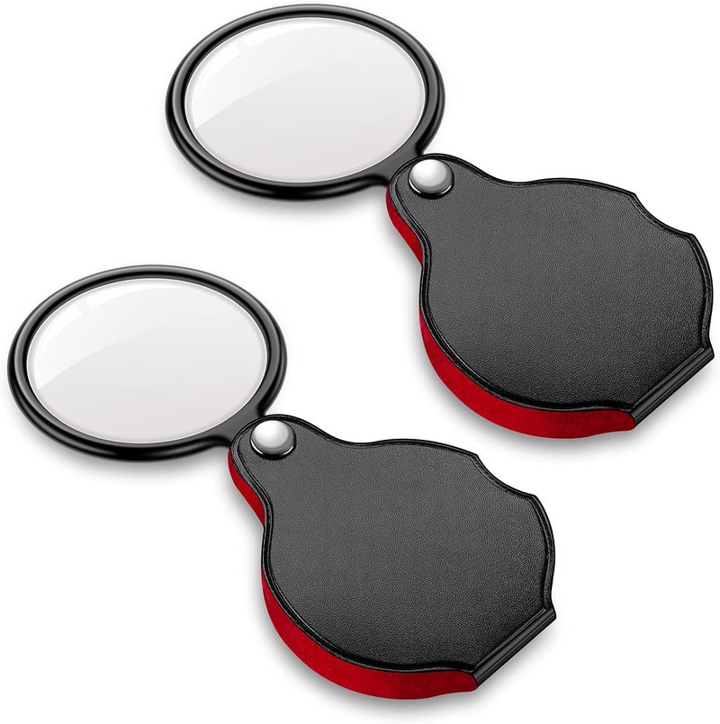 PHICANT 2PCS Upgrade Small Magnifying Glasses for Kids/Senior, Pocket Magnifier for Reading/Close Work, Mini Folding Magnifying Magnify Glass with Protective Sheath, Ideal for Repairing/Hobby/Coins, 1.96" - Image 1