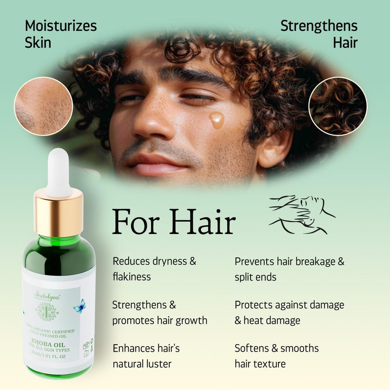 INDULGEO ESSENTIALS 100 Natural Cold Pressed Jojoba Oil 30 ml Promotes Skin Scalp hair growth Uplift Nourish Face Body Pure Organic Essential Jojoba Oil For Men Women - Image 4