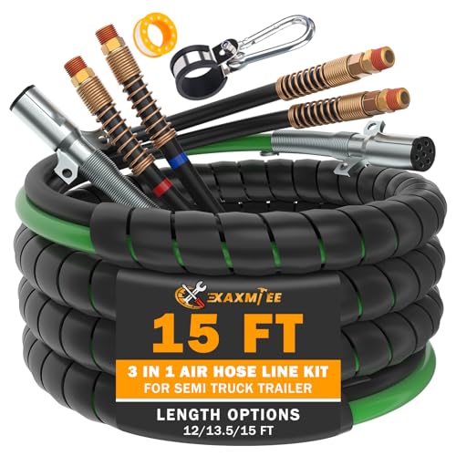 XaXmTee 15 FT Semi Truck Air Lines Kit 3IN1 Trailer Cord and Air Brake Hoses Assembly without Rubber Gladhand Handles for Semi Truck Trailer Tractor - Image 1