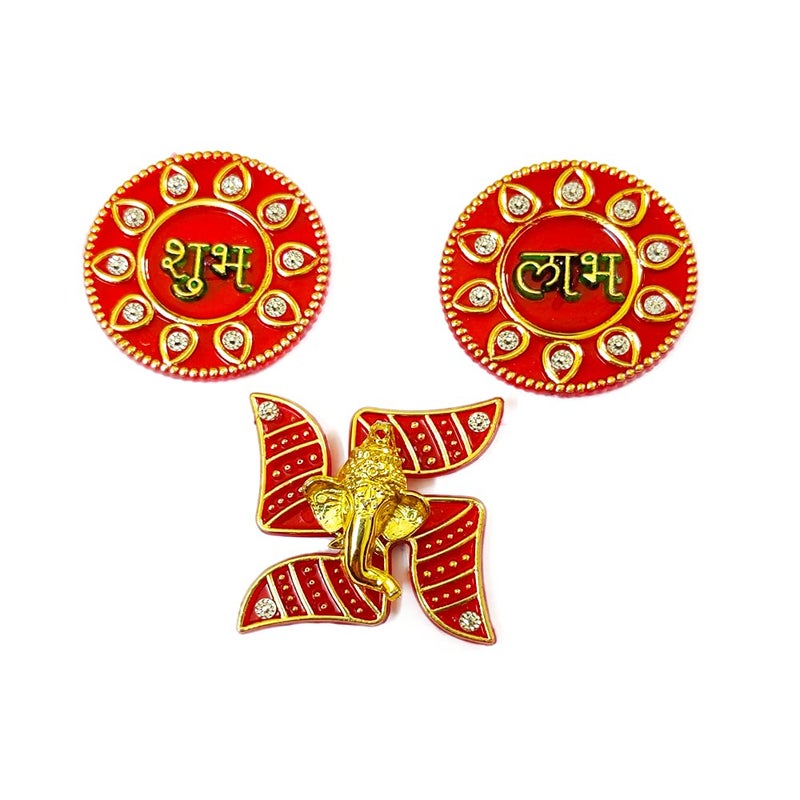 Avanti Creation Kundan Studded Round Shubh Labh Swastik Sticker for Door Decoration Diwali Decoration for Home Small Size  - Image 2