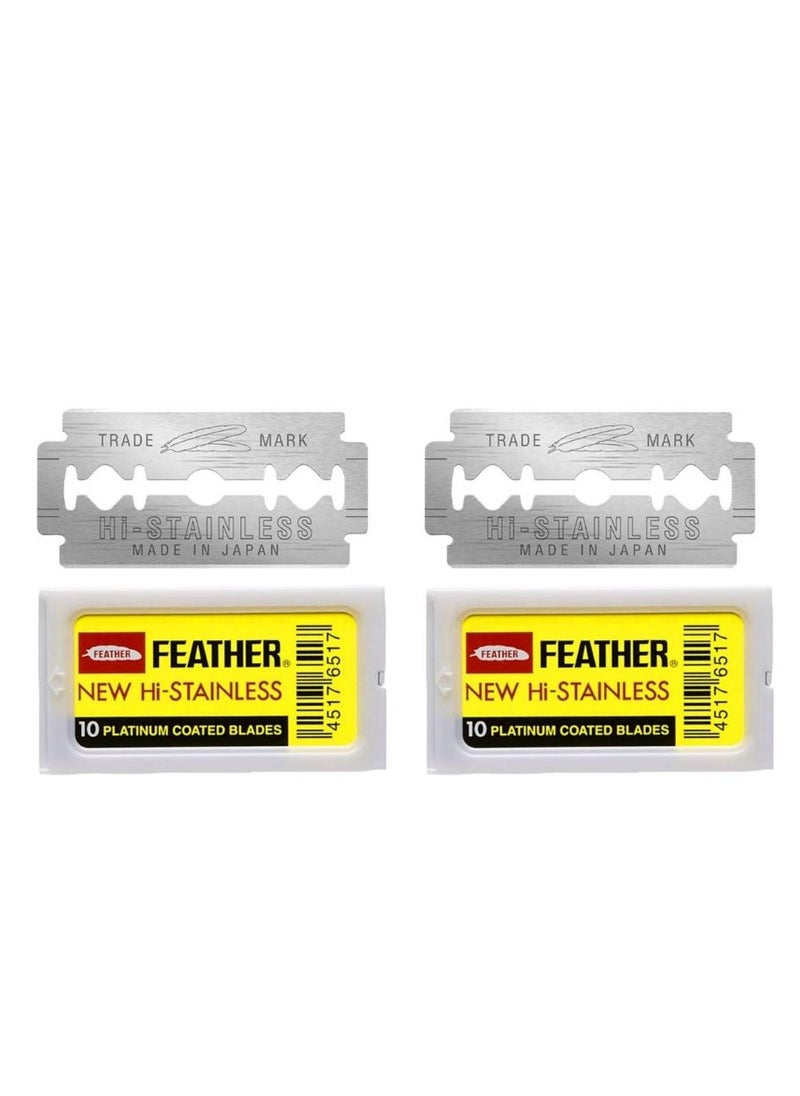 Feather - New Hi-Stainless Platinum Coated Double Edge Blade 2 Packet x 10 Blades - Image 1