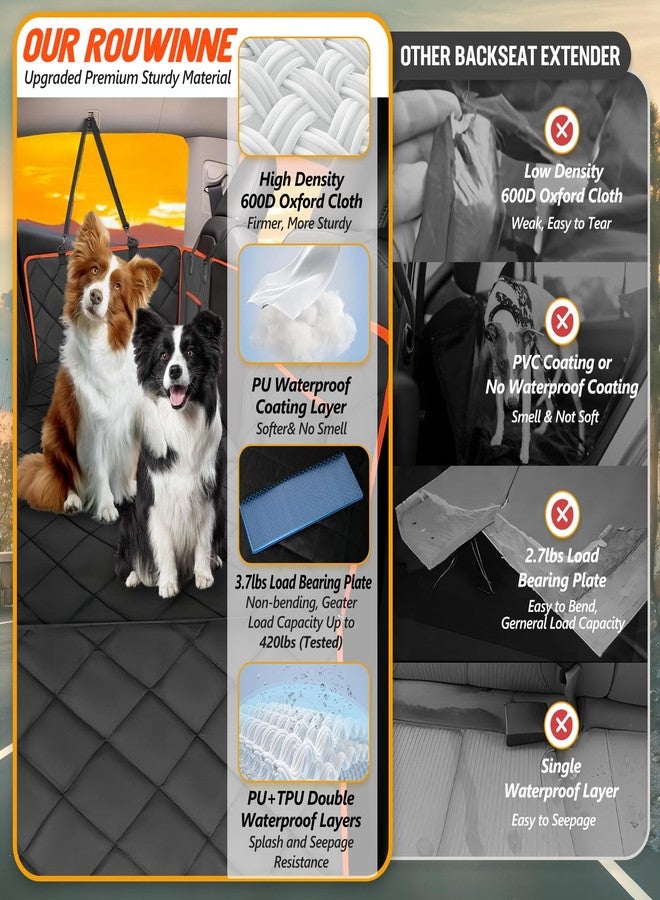 ROUWINNE Back Seat Extender for Dogs-Large Space, Dog Car Seat Cover Hard Bottom Holds 420lb, Sturdy Backseat Extender for Dogs, Upgraded Waterproof Pet Car Bed Dog Hammock for Car, SUV, Truck, Orange - Image 3