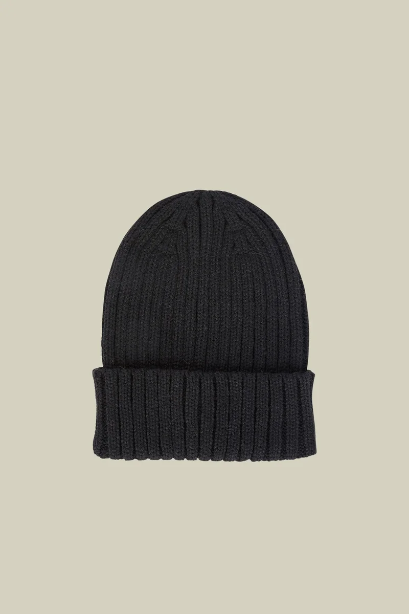 دوبل غانغر Men's ribbed knit hat in a wool blend - Black