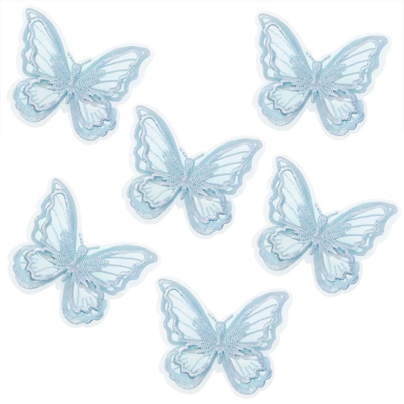 PENTA ANGEL Butterfly Hair Clips Penta Angel 6Pcs Lace Embroidery Flower Butterfly Hair Bow Pins Wedding Hair Accessories for Women Halloween Party Decor Light Blue