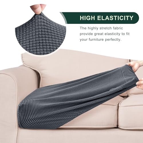 CHUN YI 3Piece Stretch Couch Cushion Covers, Sofa Seat Slipcovers for Pets, Suitable for Armchair Loveseat Sofa with Spandex Jacquard Washable Fabric(3Piece,Grey) - Image 5