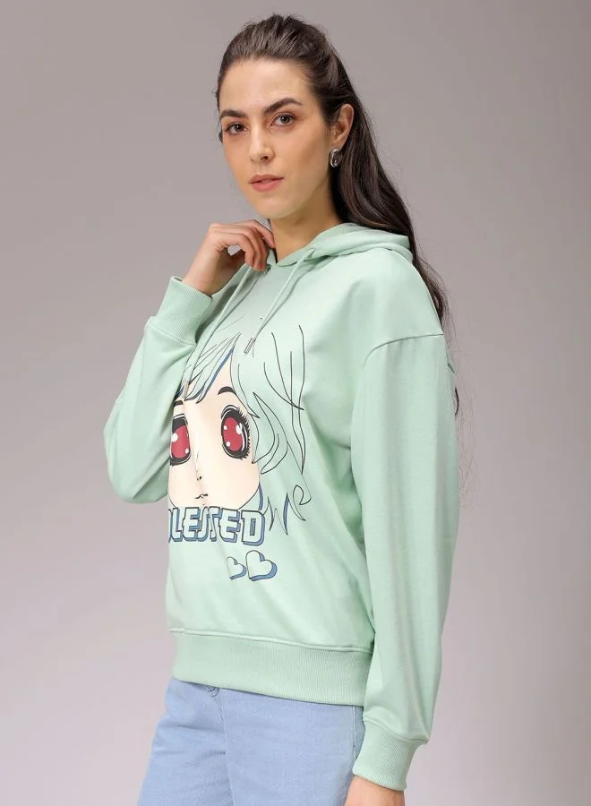 Freehand  Women Relaxed Fit Anime Printed Hooded Neck Long Sleeve Hooded Sweatshirt  | Best Price UAE