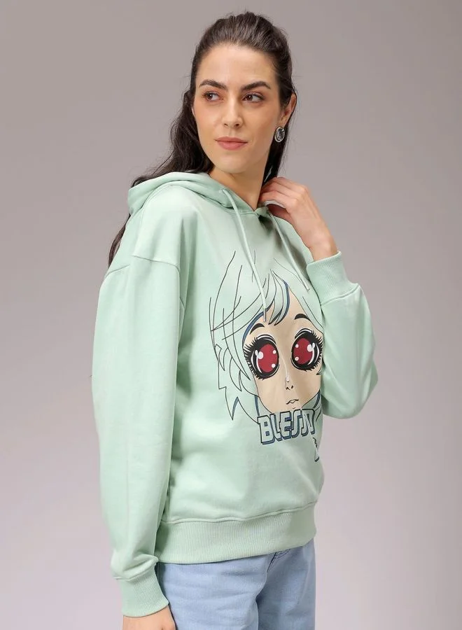 Freehand  Women Relaxed Fit Anime Printed Hooded Neck Long Sleeve Hooded Sweatshirt  | Best Price UAE