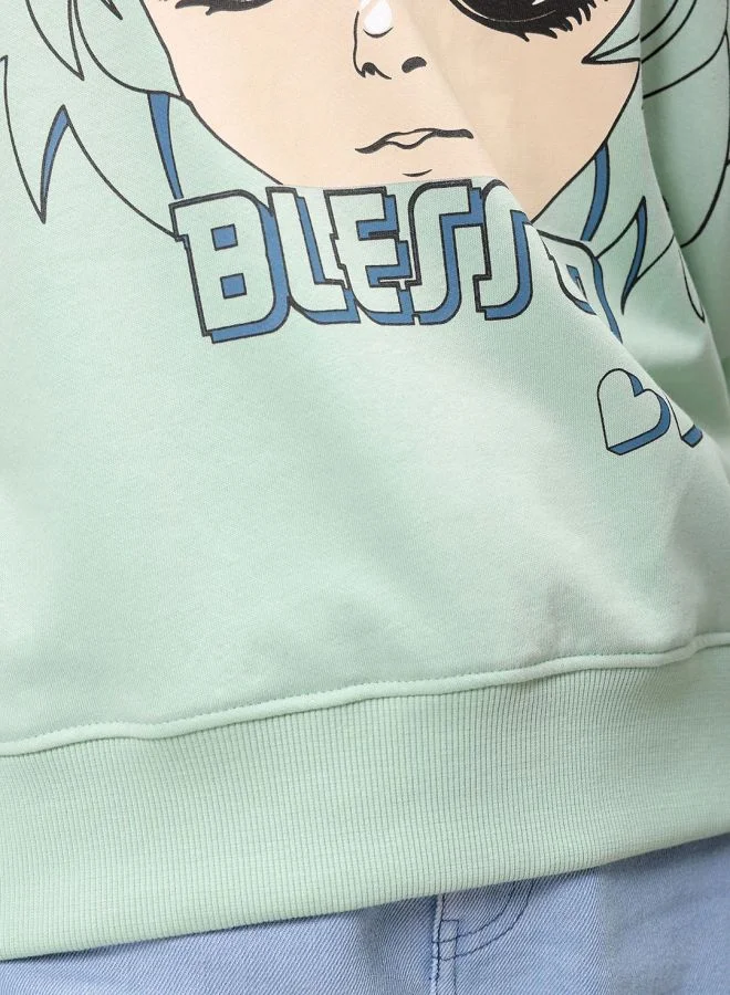 Freehand  Women Relaxed Fit Anime Printed Hooded Neck Long Sleeve Hooded Sweatshirt  | Best Price UAE