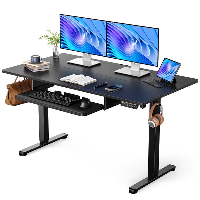 ErGear Electric Standing Desk with Keyboard Tray 55x28 Inches Adjustable Height Sit Stand Up Desk Home Office Desk Computer Workstation Black