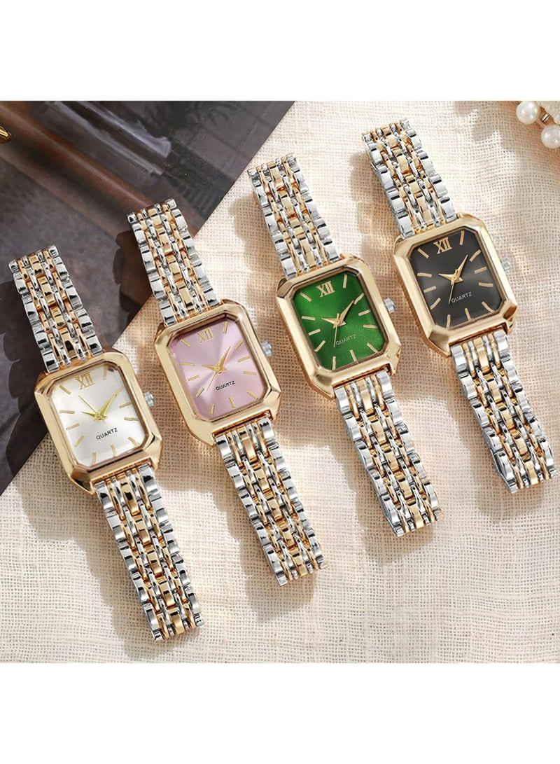 يوجي 4PCS سيدات ساعة مجموعة,سيدات ساعة,ساعات الموضة عالية الدقة الكوارتز حركة الكوارتز الفولاذ المقاوم للصدأ ساعة المعصم النسائية - Image 1