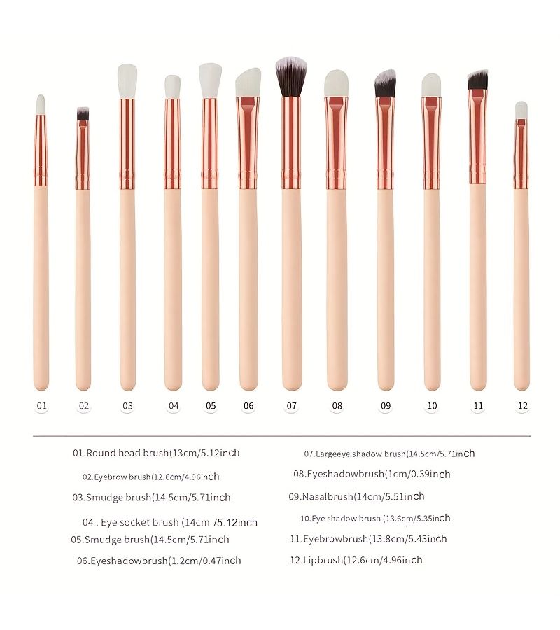 Black 12 Piece Makeup Brush Set With Nylon Bristles For Eyeshadow Foundation Blush - Image 5