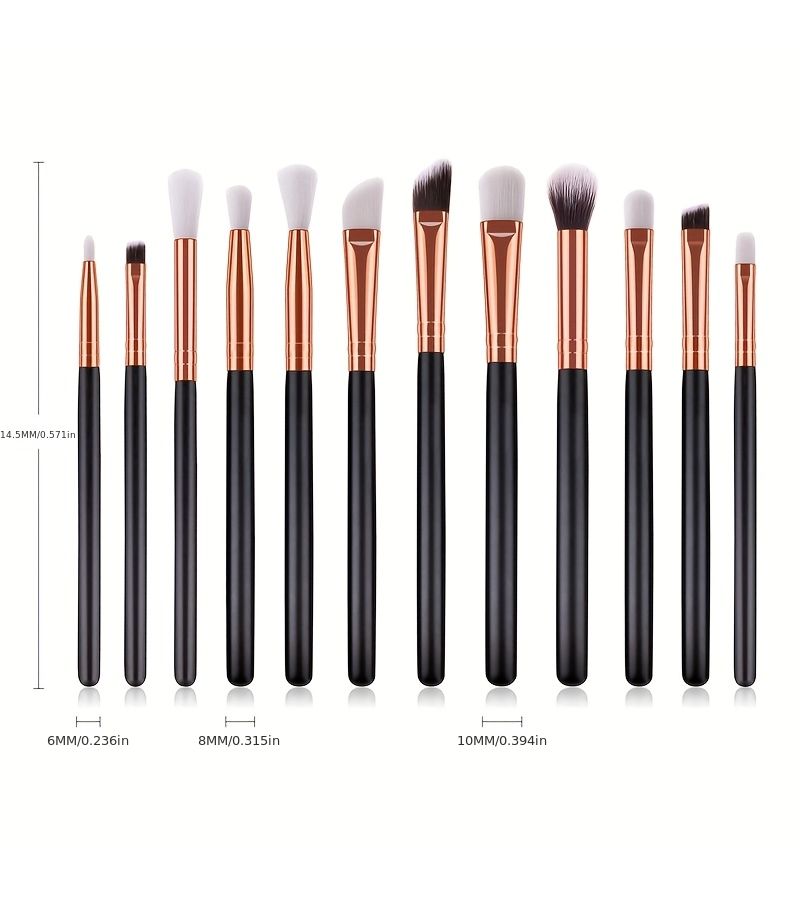 Black 12 Piece Makeup Brush Set With Nylon Bristles For Eyeshadow Foundation Blush - Image 4
