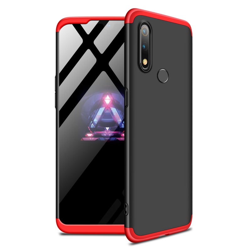 Generic (Unbranded) For OPPO realme3 Ultra Slim PC Back Cover Non-slip Shockproof 360 Degree Full Protective Case Red black red - Image 1