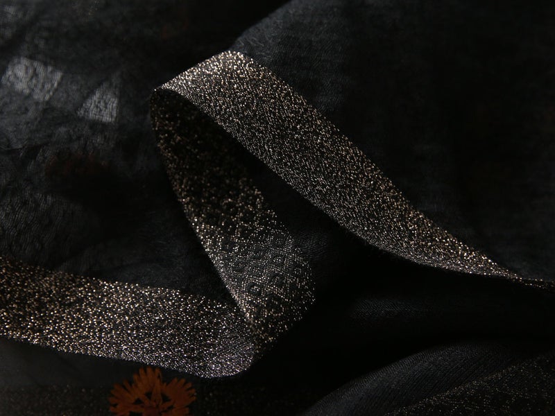 Jeelow Silk Wool Blend Embroidered Floral Scarf Shawl Wrap for Women with Pearls Lightweight Long Wedding Pashmina Gift Fashion (Fleur Black) - Image 4