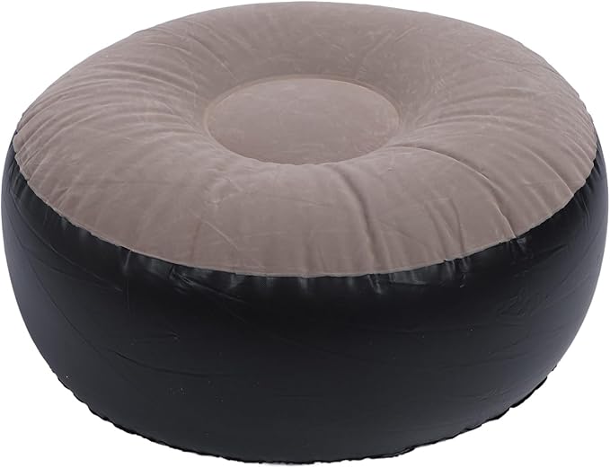 Inflatable Flocking Stool Portable Lightweight Foldable Foot Rest for Camping Travel Fishing Picnic Coffee Color - Image 1