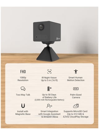 CB2 Security Camera with Battery, 1080p WiFi camera, Mini Camera with Smart Human Motion Detection, Two Way Talk, Install with Magnetic Base, Night Vision, Supported Cloud & SD card Storage（Black） - view 2