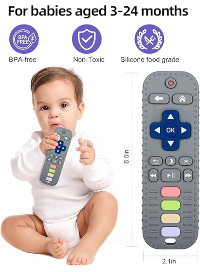 عضاضة سيليكون آمنة للأطفال بتصميم جهاز تحكم عن بعد، لعبة تسنين لطيفة للرضع من عمر 0 إلى 18 شهر، خفيفة وسهلة الإمساك، تساعد على تخفيف ألم التسنين وتحفيز حاسة اللمس، آمنة للطفل وقابلة للغسل – ألعاب تسنين للأطفال – عضاضة سيليكون – ألعاب رضع - Image 2