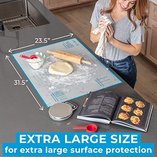KPKitchen XXL Silicone Pastry Mat – Non-Slip, Easy-Clean Rolling Mat for Dough, Cookies, Pie, Bread, Pizza & Fondant – Extra Large 23.5” x 31.5” Baking Mats Board with Printed Measurements & Conversion Chart - Image 2