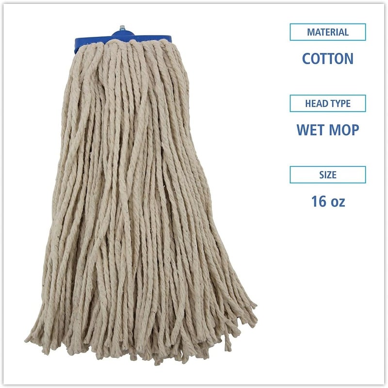 boardwalk BWK716CEA 16 oz. Cut-End Lie-Flat Cotton Wet Mop Head - White - Image 2