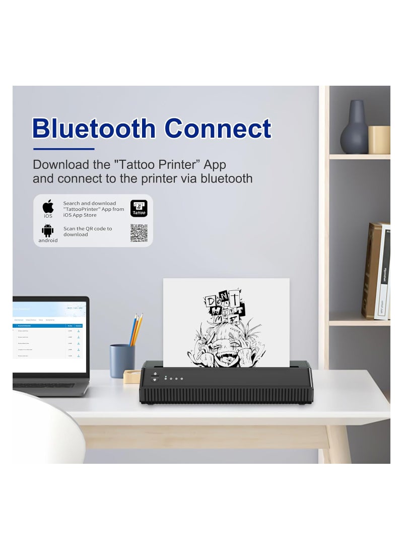 Zikra Tattoo Stencil Printer Bluetooth Tattoo Printerm, Portable Printers, 2500mAh Stencil Printer for Tattooing, Compatible with iOS,Android Phone, Pad, Laptop, Wireless Thermal Transfer Printe - Image 5