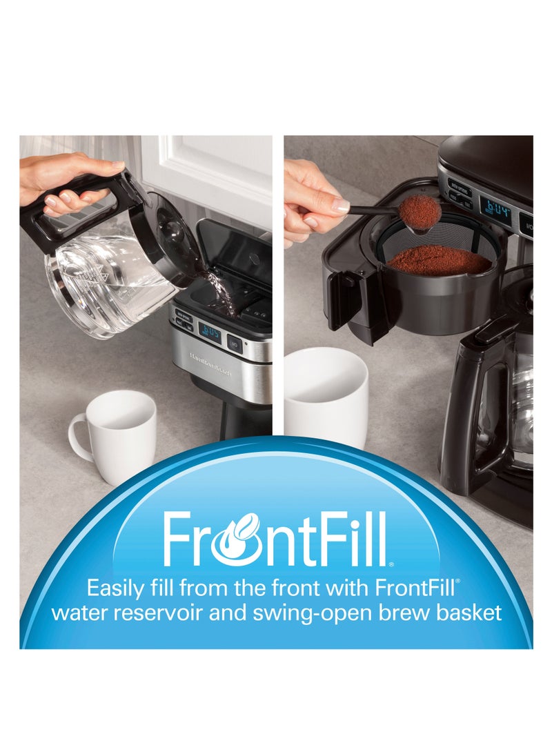 Hamilton Beach FrontFill 12 Cup Programmable Coffee Maker, 1.7L Glass carafe, 950W, Wake up ready, 3 brewing options, Reusable mesh filter, Clean reminder, Auto shut off, 2 years warranty, 46310-ME