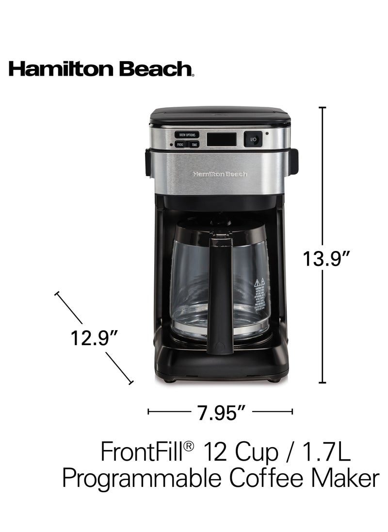 Hamilton Beach FrontFill 12 Cup Programmable Coffee Maker, 1.7L Glass carafe, 950W, Wake up ready, 3 brewing options, Reusable mesh filter, Clean reminder, Auto shut off, 2 years warranty, 46310-ME