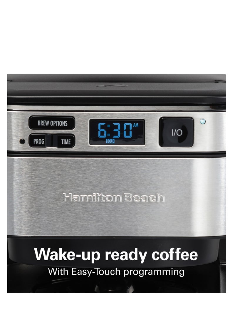 Hamilton Beach FrontFill 12 Cup Programmable Coffee Maker, 1.7L Glass carafe, 950W, Wake up ready, 3 brewing options, Reusable mesh filter, Clean reminder, Auto shut off, 2 years warranty, 46310-ME