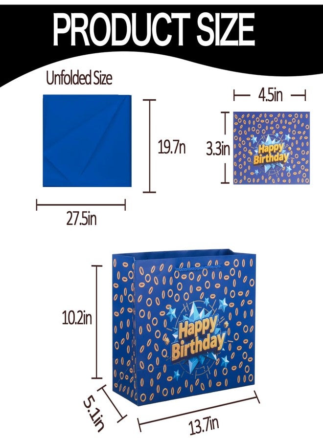 Pandecor Happy 13" Blue with Gold Ring Print Themed Gift Bag with Card and Tissue Paper for Blue Golden Ring Star Birthday Supplies - Image 4