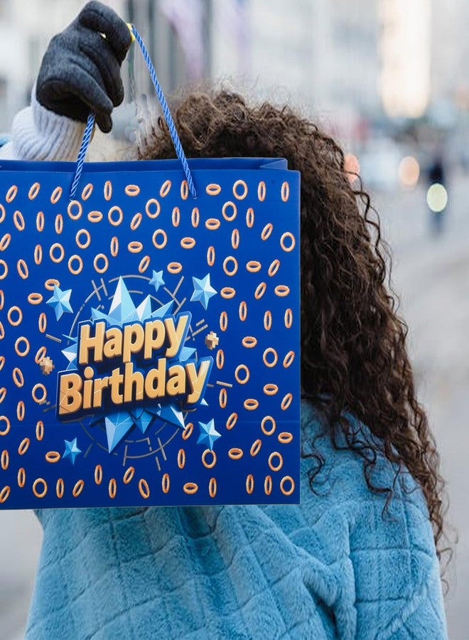 Pandecor Happy 13" Blue with Gold Ring Print Themed Gift Bag with Card and Tissue Paper for Blue Golden Ring Star Birthday Supplies - Image 5