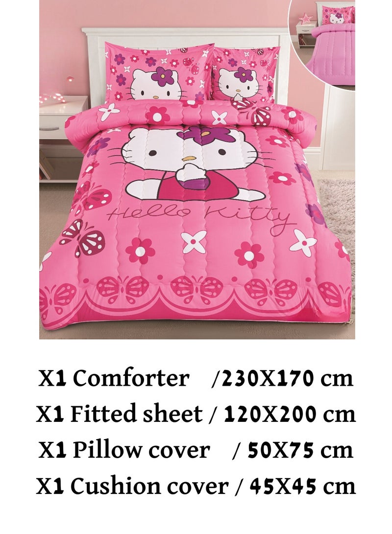 طقم مفرش لحاف  مكون من 4 قطع وجهين مايكروفايبر بناتي 170x230سم - Image 2