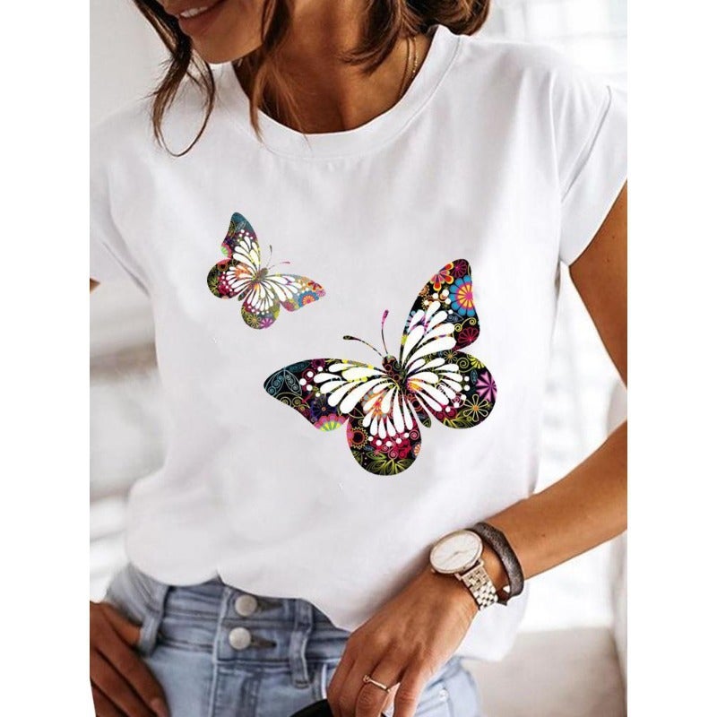 Short Sleeve Round Neck Number Printed T-Shirt Insect Women'S Butterfly Harajuku Clothing Explosion Black Women'S Dragonfly T-Shirt - Image 5