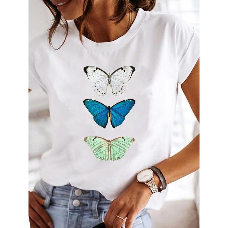 Short Sleeve Round Neck Number Printed T-Shirt Insect Women'S Butterfly Harajuku Clothing Explosion Black Women'S Dragonfly T-Shirt - Image 4