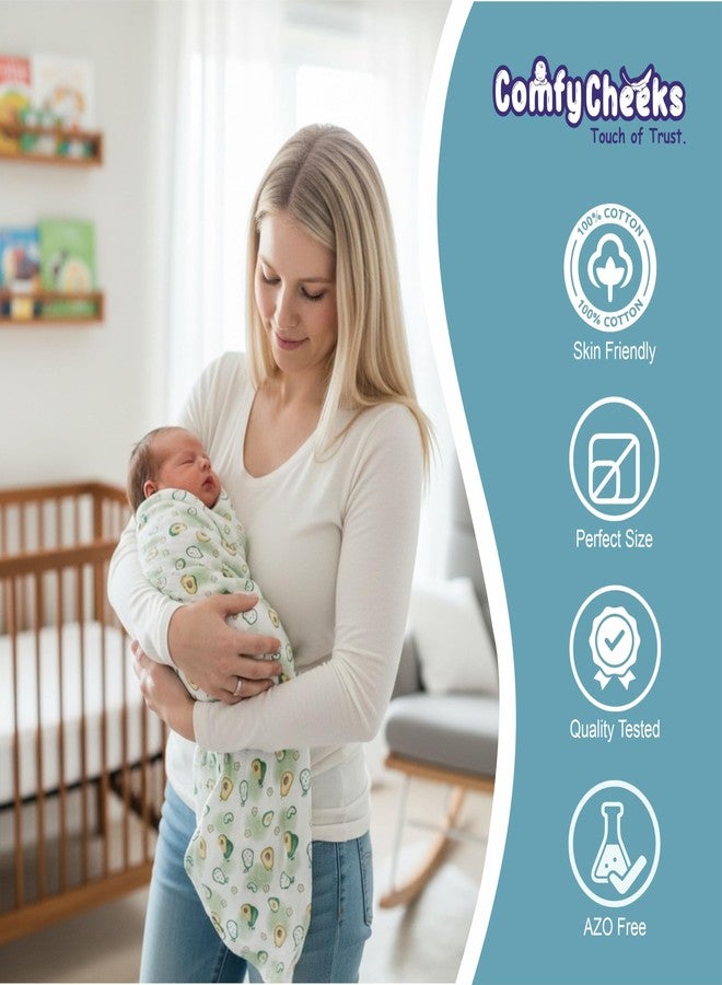 Comfy Cheeks 100% Cotton Muslin Baby Swaddle Set - Pack of 1| Large 115x100 cm Mulmul Swaddle Wrap for Newborn to 18 Months | Soft Breathable Printed Baby Blanket & Towel (16) - Image 5